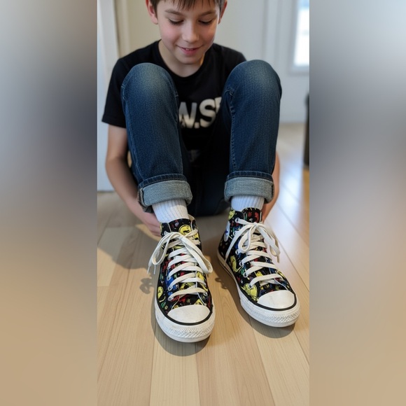 Converse Kids Dinosaur High-Top Size 4 Vibrant Colors Used - Picture 2 of 8